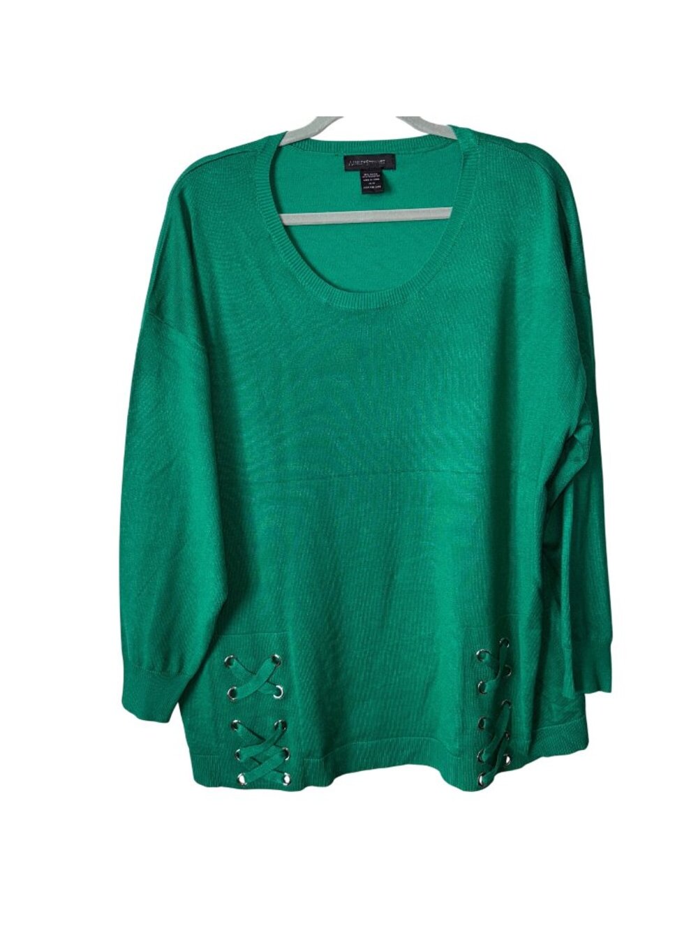 Ashley Stewart Womens Green Sweater With Lace-Up Detail Size 14/16